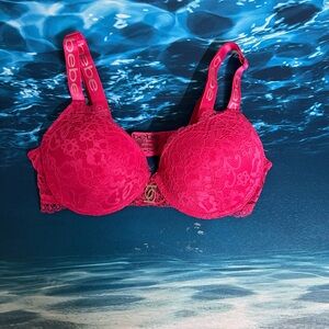👙Elegant pink Lace Bebe Bra 34C with Padded Cups, Adjustable Logo Straps